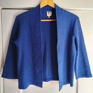 Anne Klein Royal Blue Open Front Wool Blend Jacket Women's Size Small 3/4 Sleeve